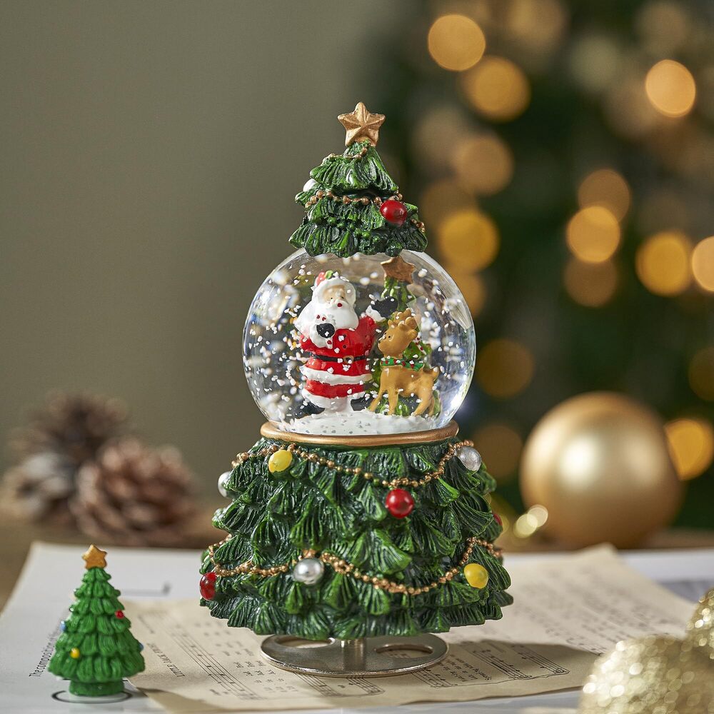 3469 Gift Wrapped Christmas Tree Snow Globe Music Box Santa Claus Reindeer